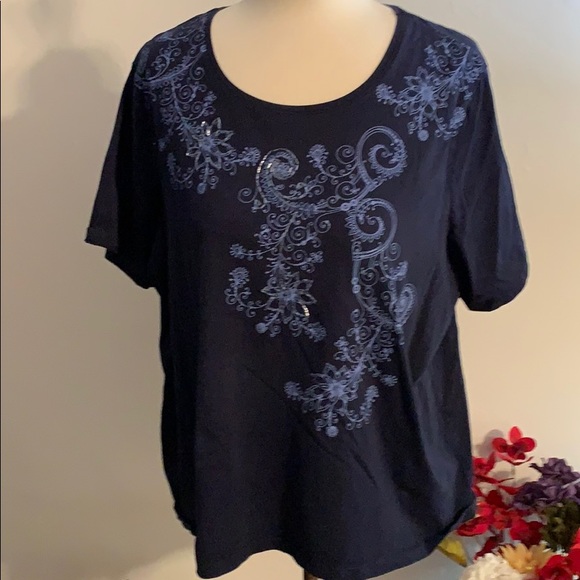 Tops - 5x.  Navy blue embellished top